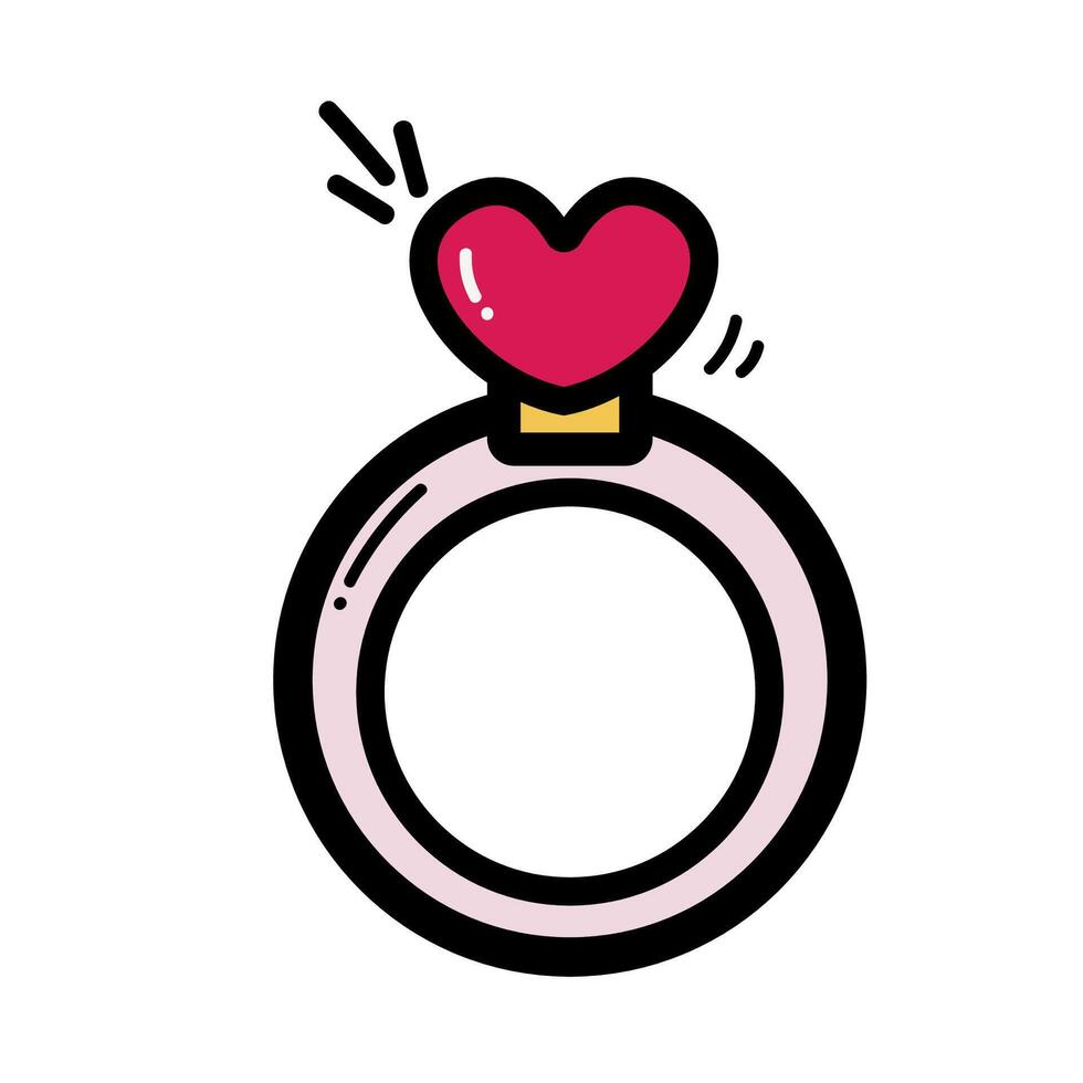 An illustration of a ring with a heart on it Red diamond love shape vector