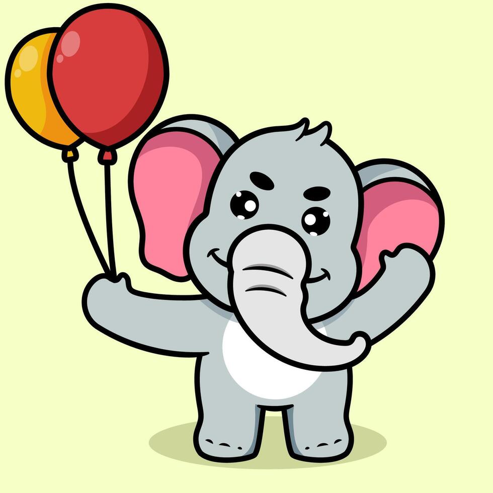 Cute Elephant Grab Coloring Balloons Cartoon Illustration. Animal Nature Icon Concept Isolated Flat Cartoon Style for coloring page or education kids vector