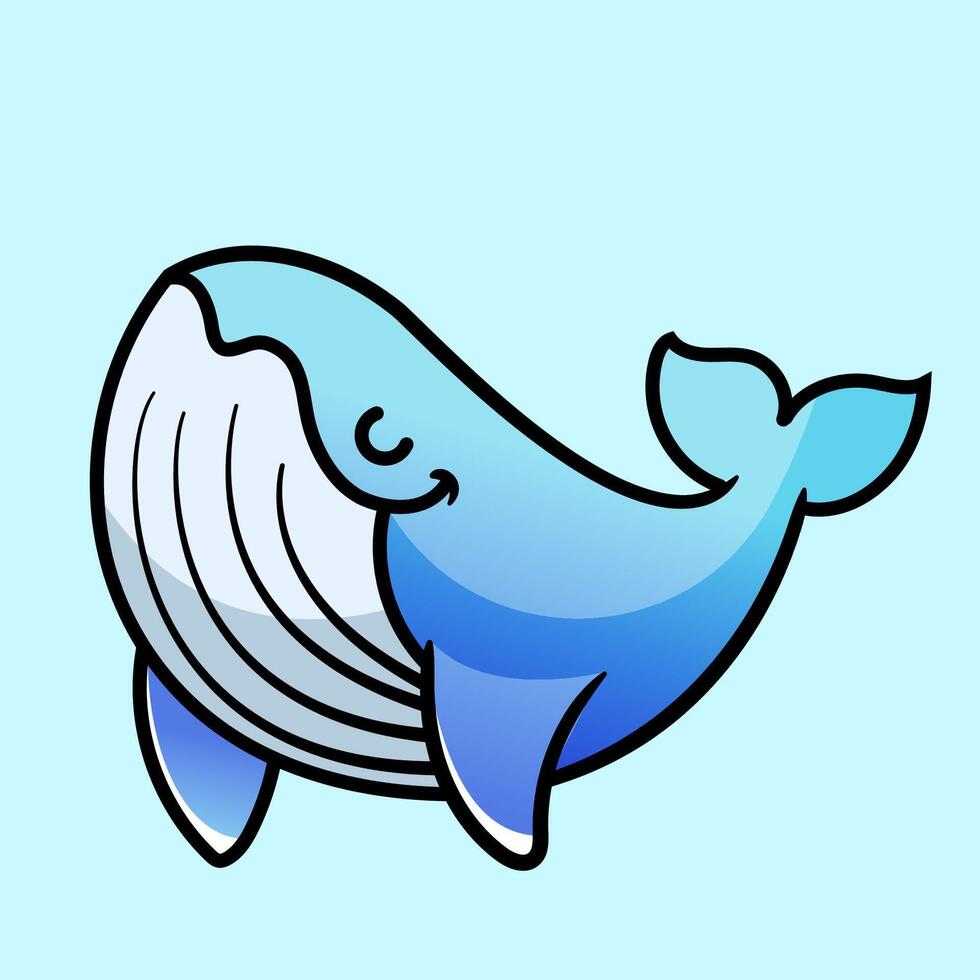 Cute Whale Smile Swimming in a sea Flat Cartoon Style for coloring page or education kids vector