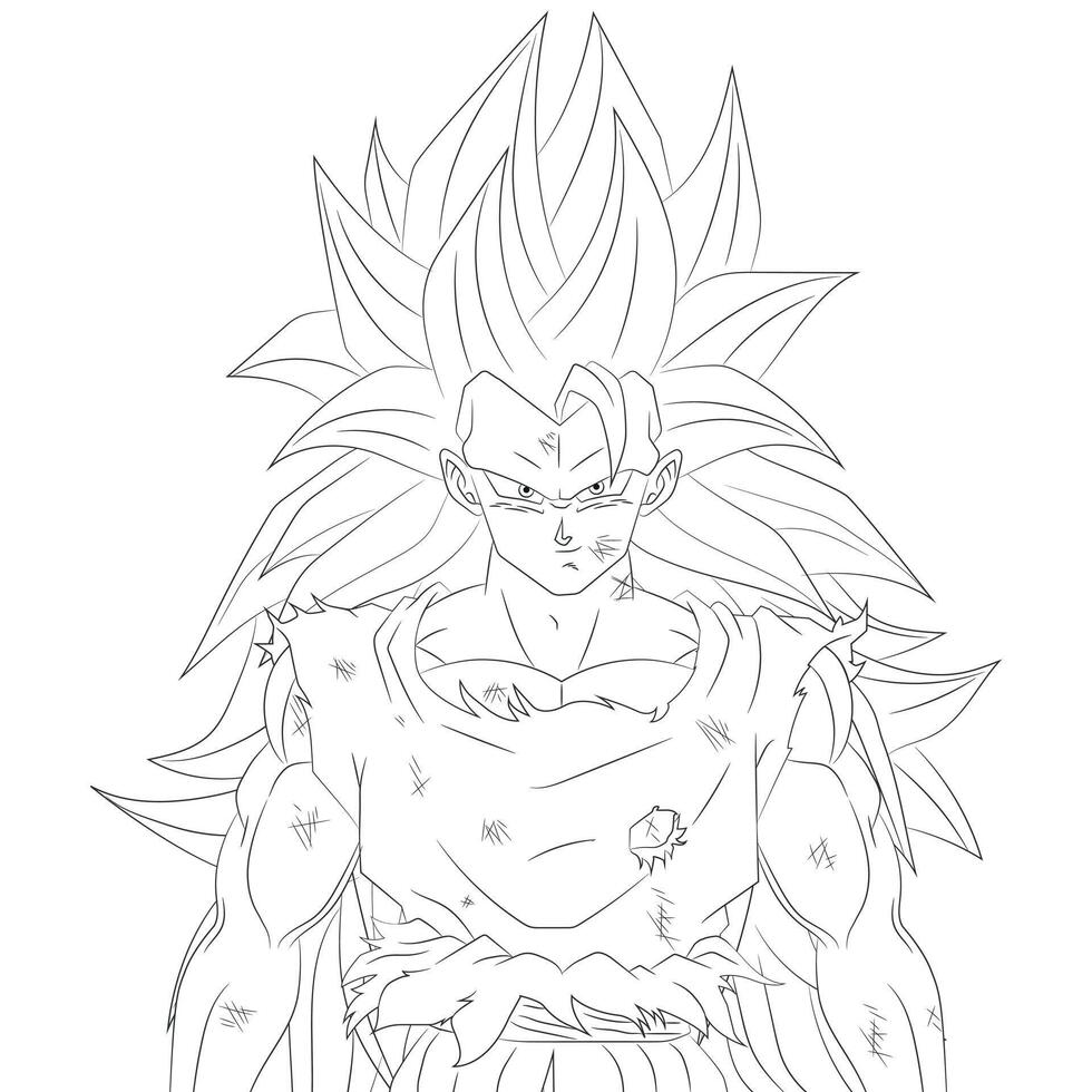 Goku Super Saiyan 3 Illustration with Torn Clothes from Battle vector