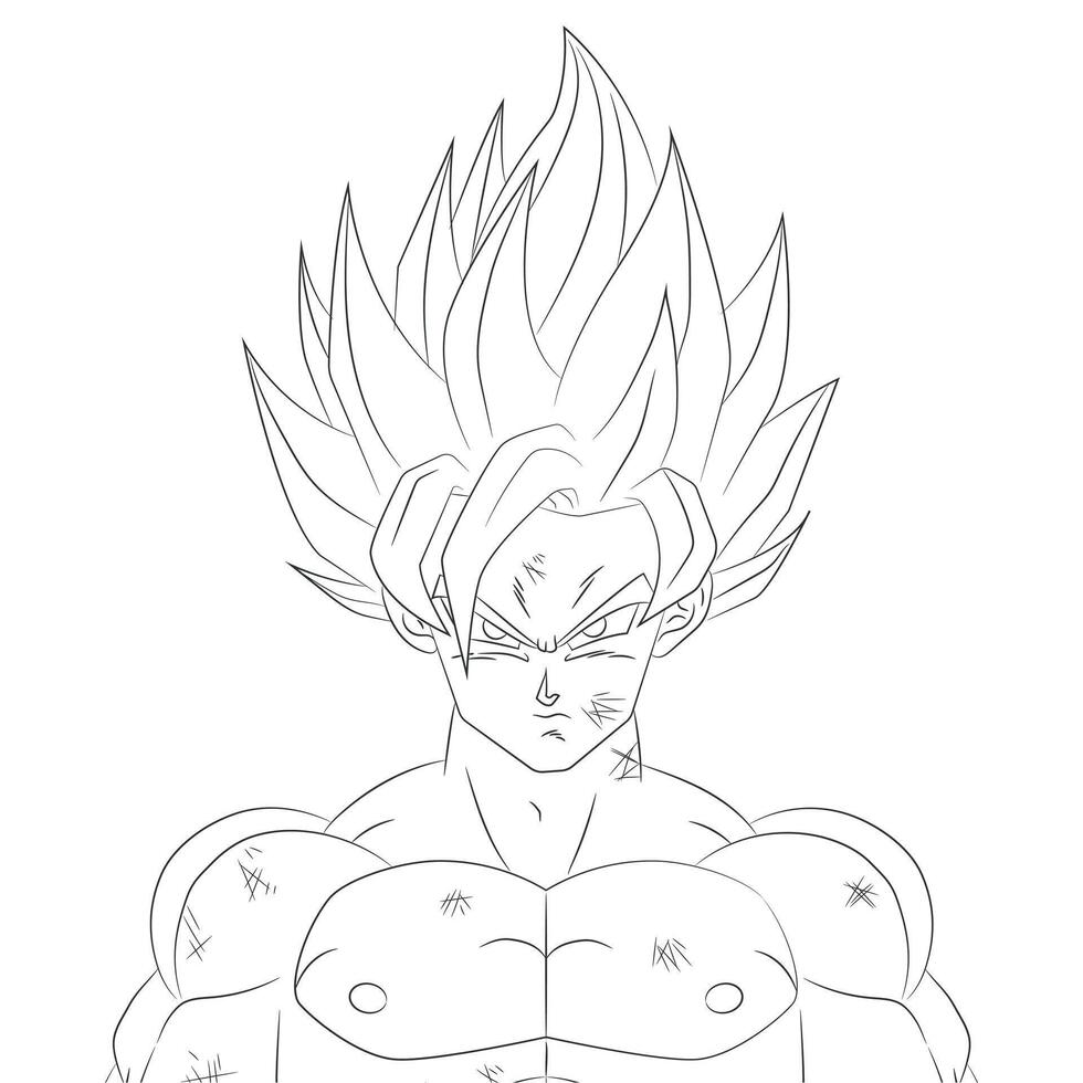 Line Art Illustration of Goku SSJ2 with Battle Damage Dragon Ball vector