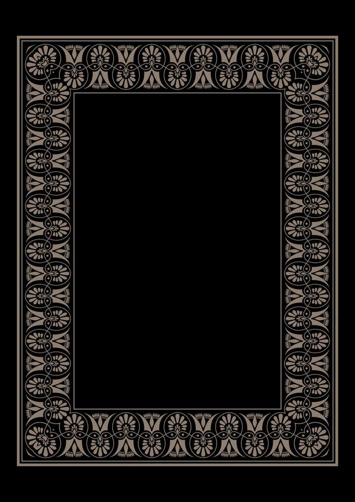 Frame with Greek pattern, ornament. Golden rectangular Vertical Greek national ornament frame. A4 format. Border Greek, Egyptian, Assyrian, Byzantine, Roman meander. Diplom, certificate, embroidery vector