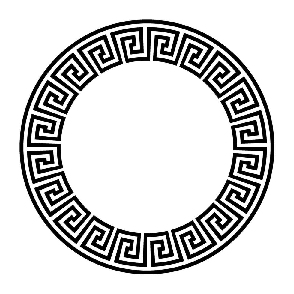 Greek key monochrome round frame. Traditional egyptian, assyrian, greek motive. Circle border frame. Arabic geometric texture. Islamic Art. Abstract. For textile, embroidery, porcelain, engraving vector
