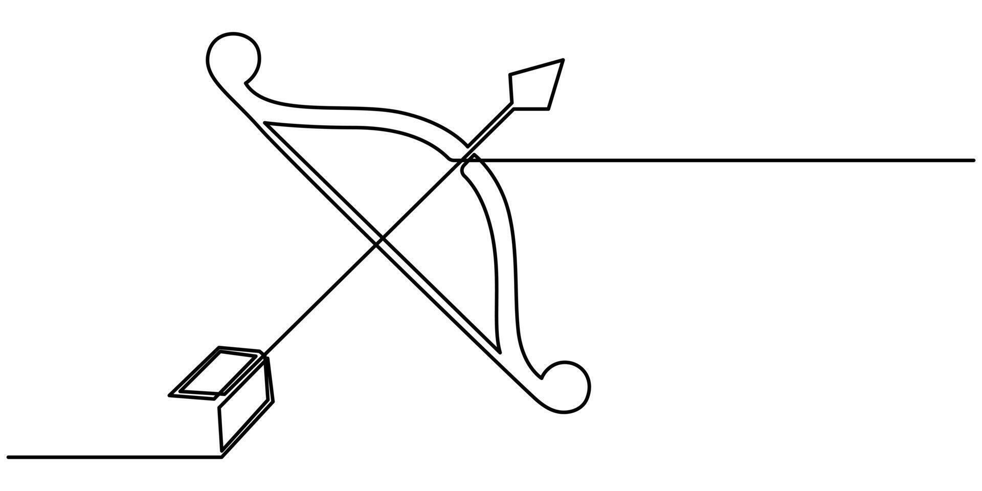 Continuous one line drawing Cupid's bow, Black isolated on white background Hand drawn illustration. vector