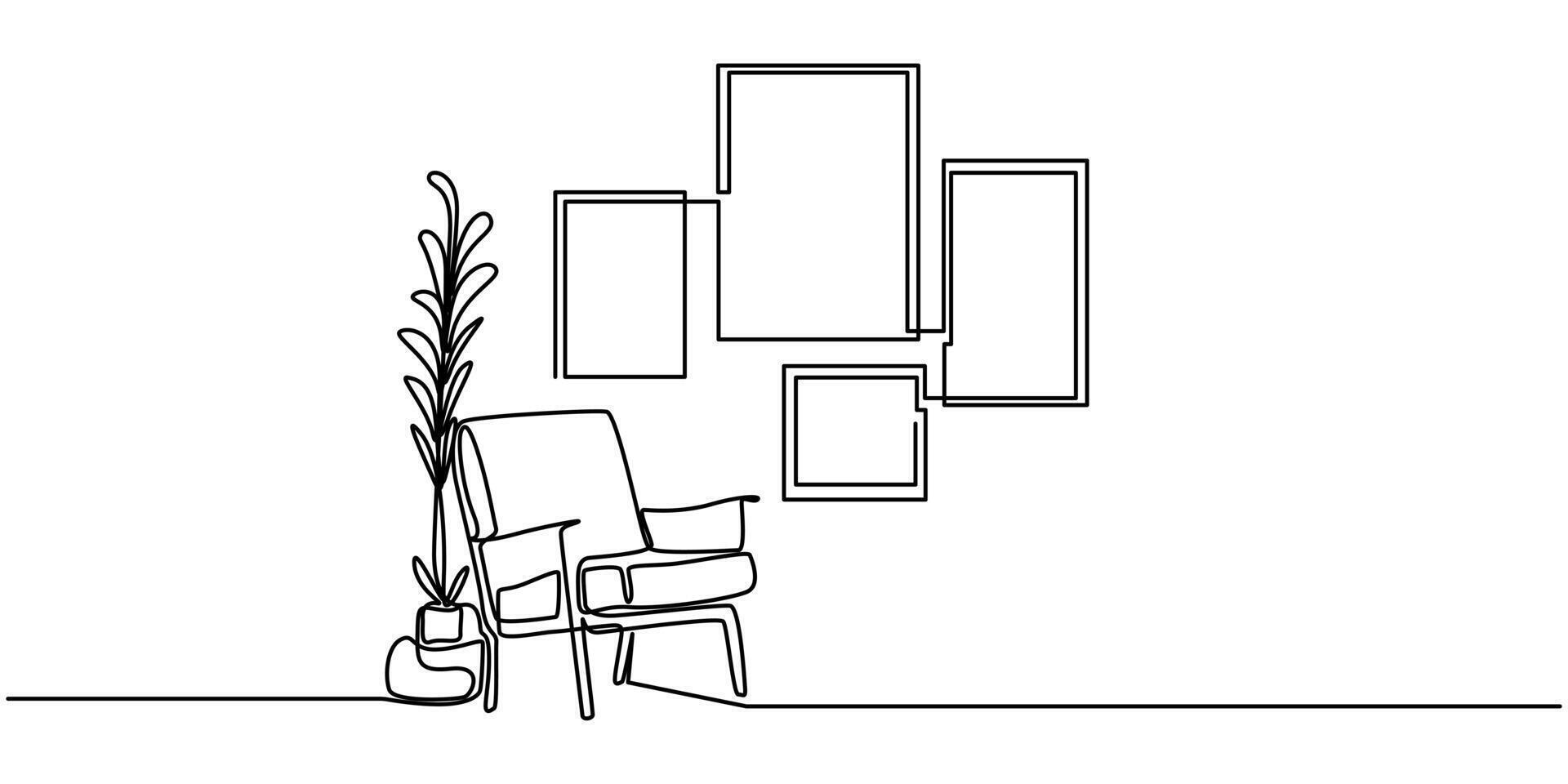 Continuous One Line Drawing Furniture Icons Concept vector