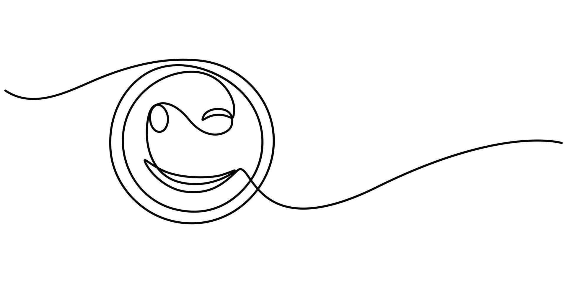 One continuous line art smiling face isolated illustration vector