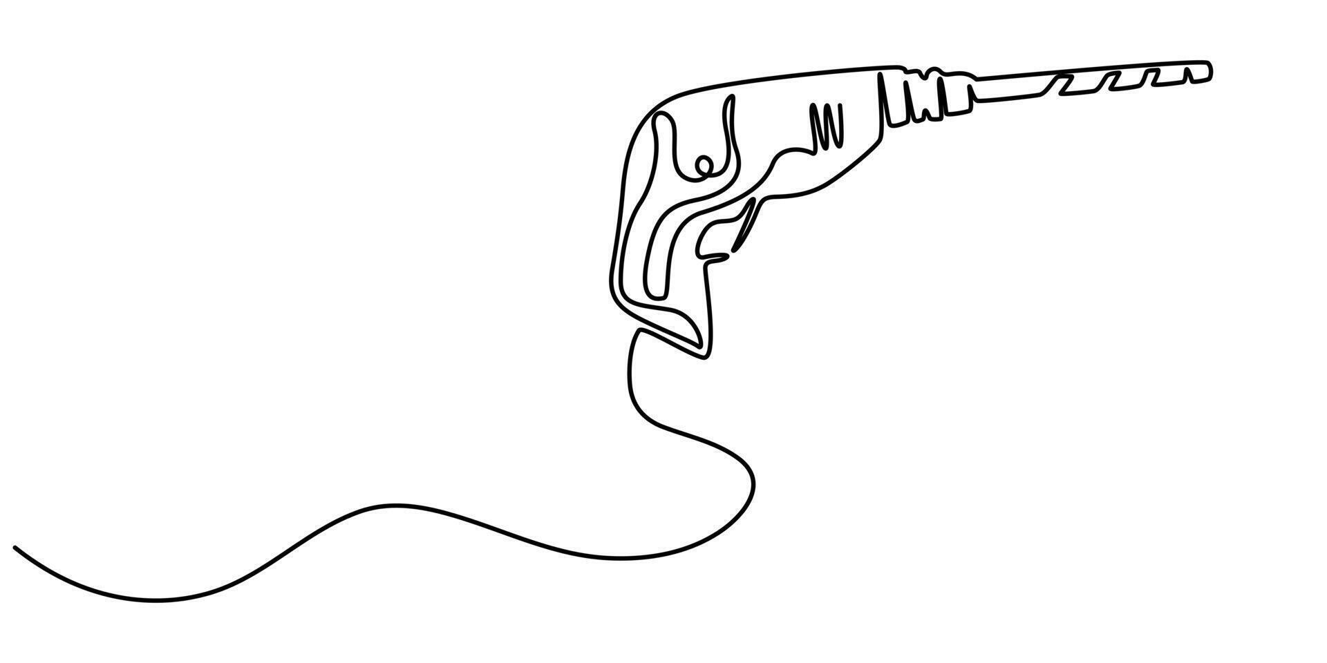 Electric drill continuous one line drawing. Handyman tools vector