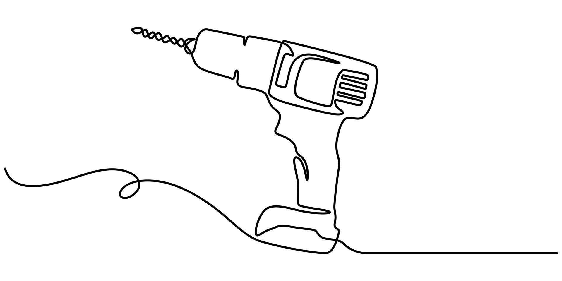 Electric drill continuous one line drawing illustration. vector