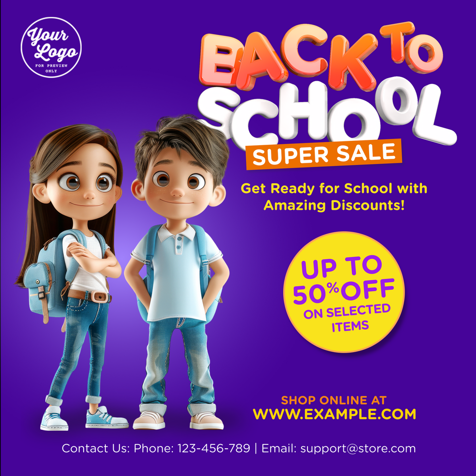 Back To School Super Sale with 3d Character generate by AI psd