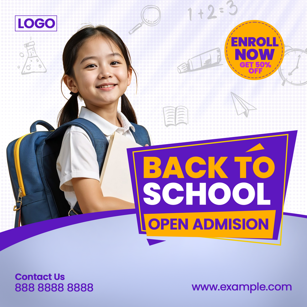 Purple Open Admission back to school social media post psd