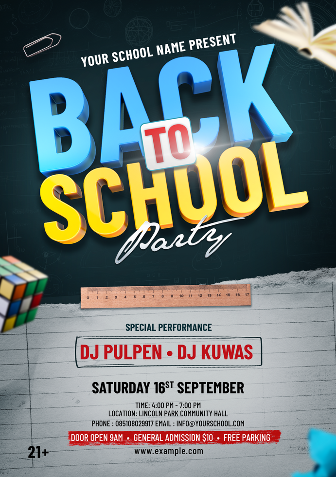 back to school party with 3d render text psd