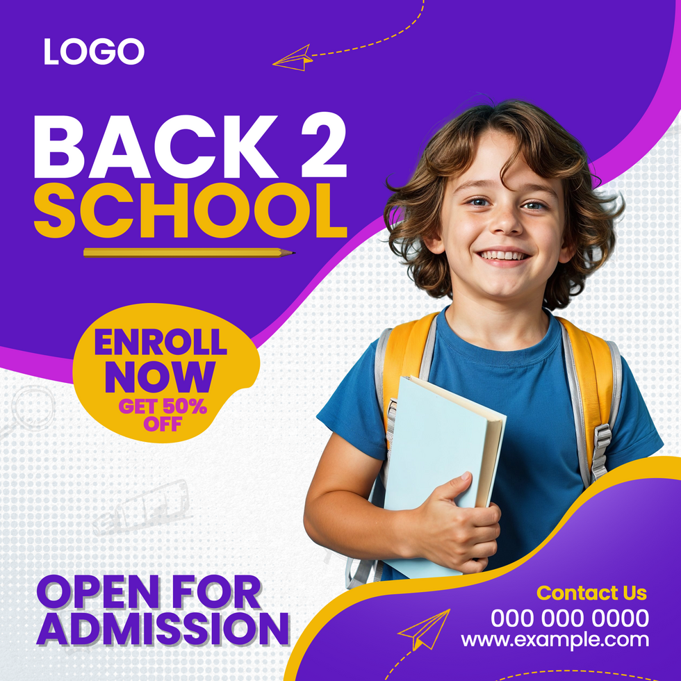 purple with pink in white back to school social media post psd