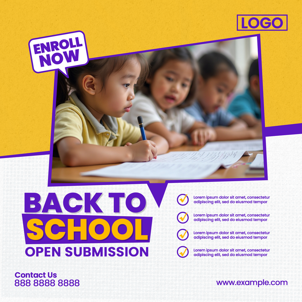 yellow purple in white back to school social media post psd