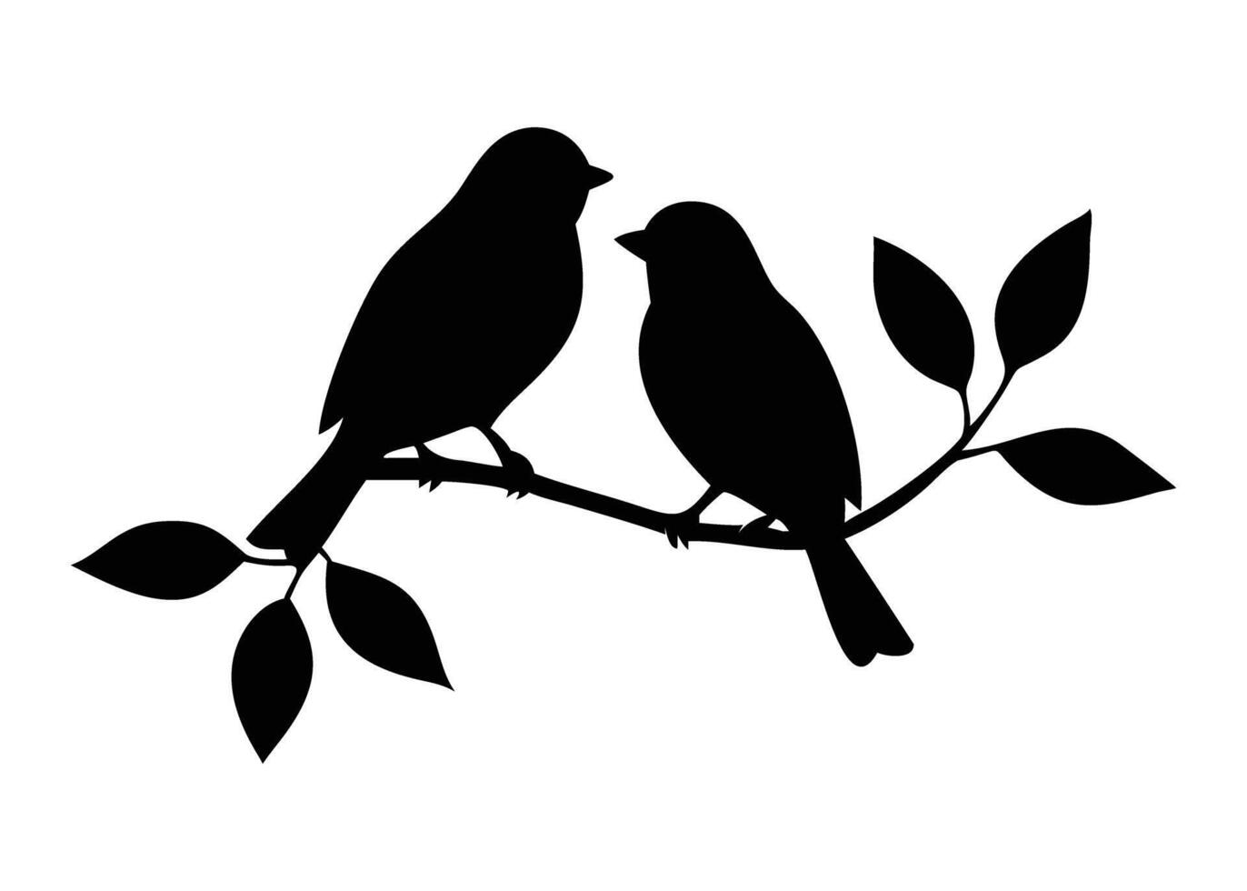 A romantic silhouette of two birds perched on a leafy branch, perfect for home decor, cards, or artwork. vector