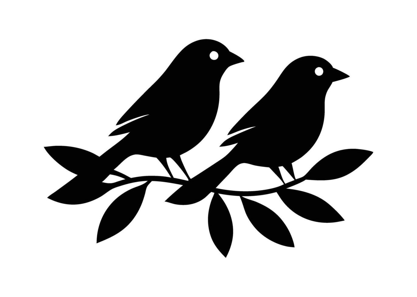 Two birds sitting on a branch with leaves vector