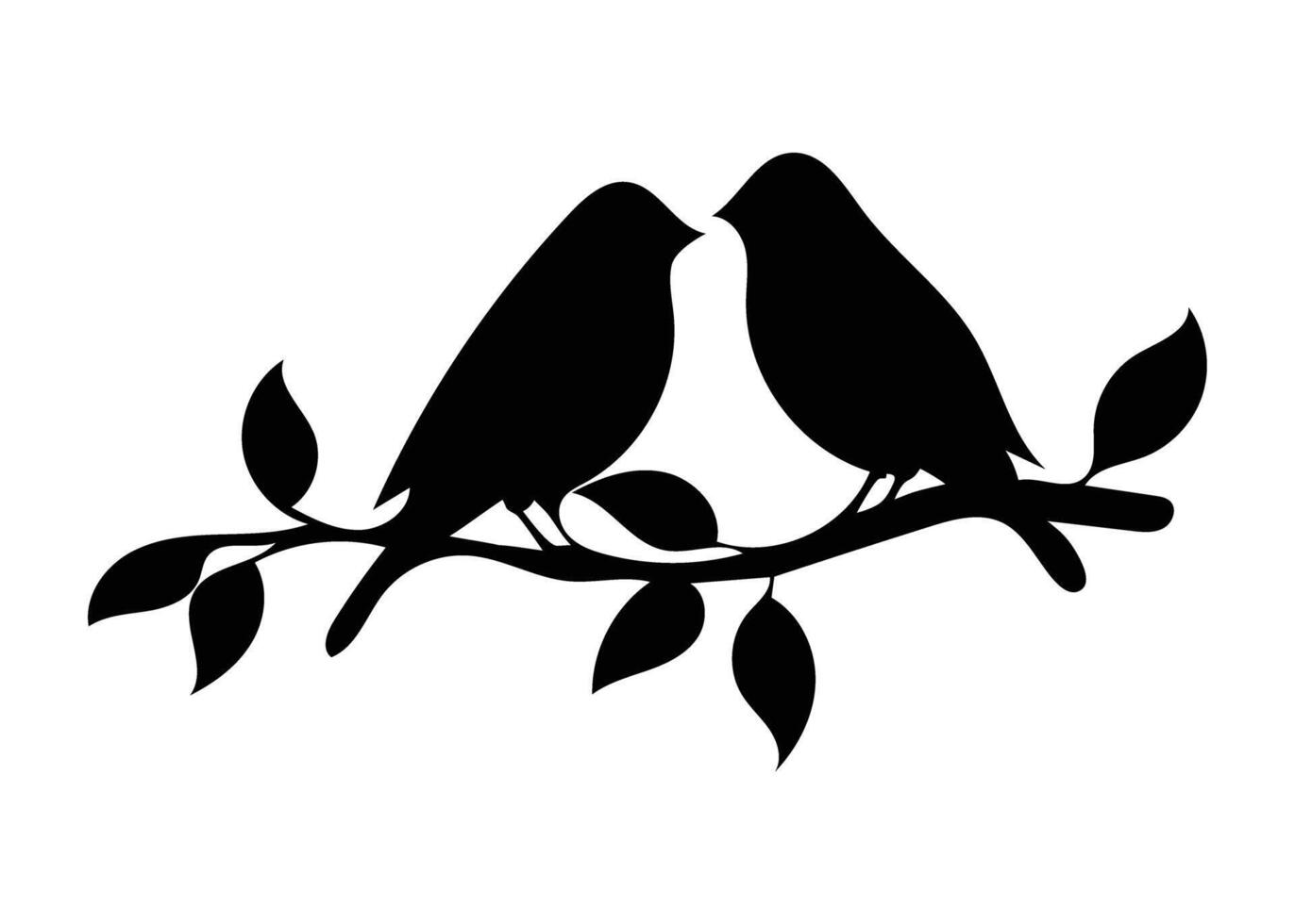 Two Birds on Branch Silhouette vector