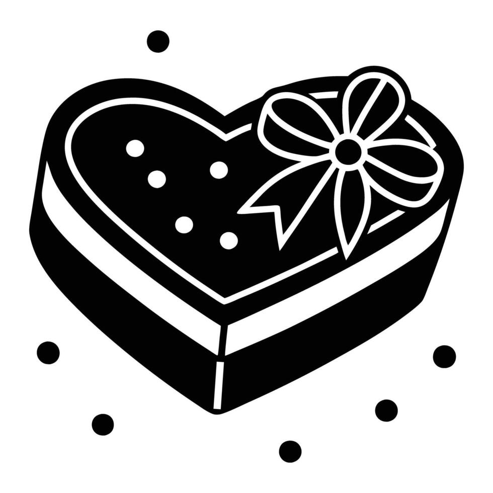 A black and white heart shaped cake with a bow vector