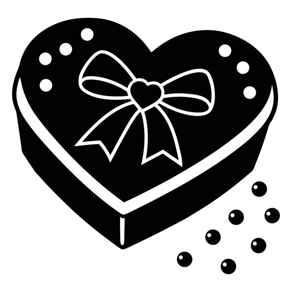Heart-Shaped Chocolate Box with Bow and Scattered Chocolates vector