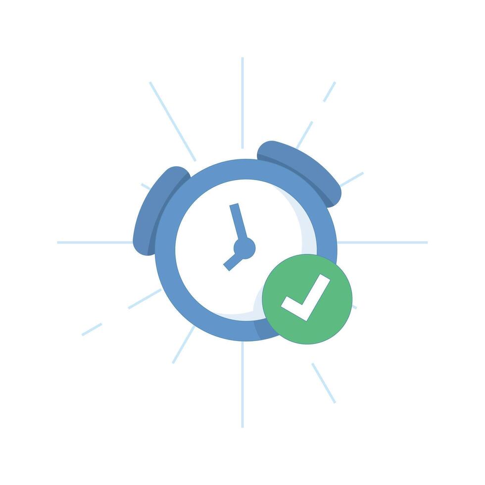 time management concept. alarm clock with check mark, which symbolizes that the reminder has been successfully activated in the mobile app. for ui design, mobile app features. Design illustration. vector