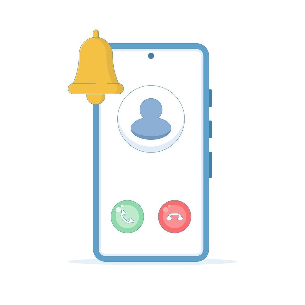 incoming call notification concept. smartphone with screen showing phone call and bell. symbol or icon. technology and information. illustration of minimalist design elements vector