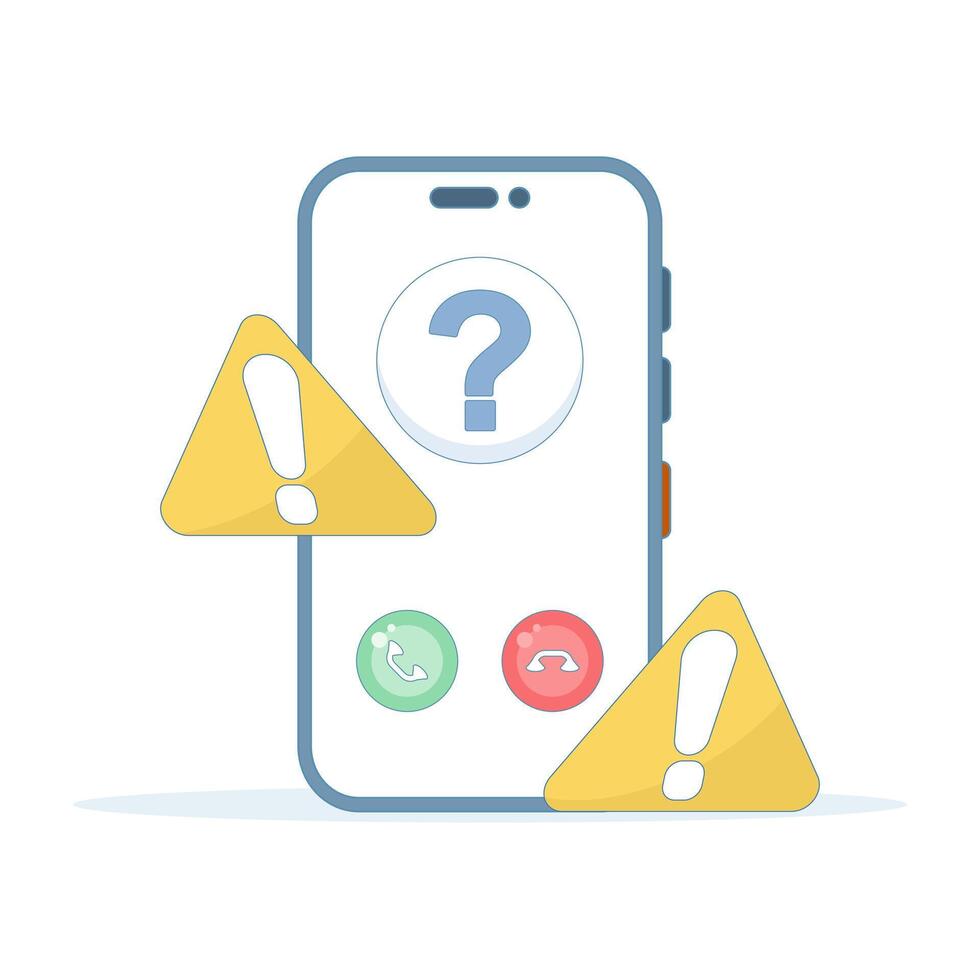unknown call concept. smartphone with screen showing phone call from unknown number. symbol or icon. technology, information, notification or warning. minimalist design illustration. vector