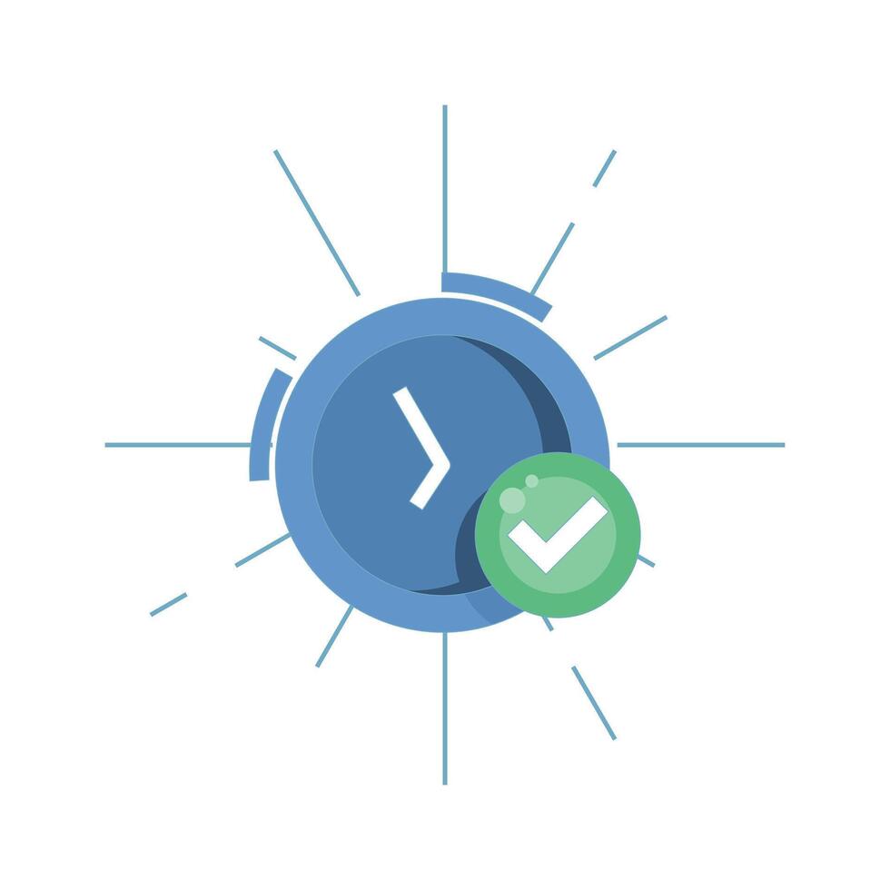 time management concept. alarm clock with check mark, which symbolizes that the reminder has been successfully activated in the mobile app. for ui design, mobile app features. Flat illustration. vector