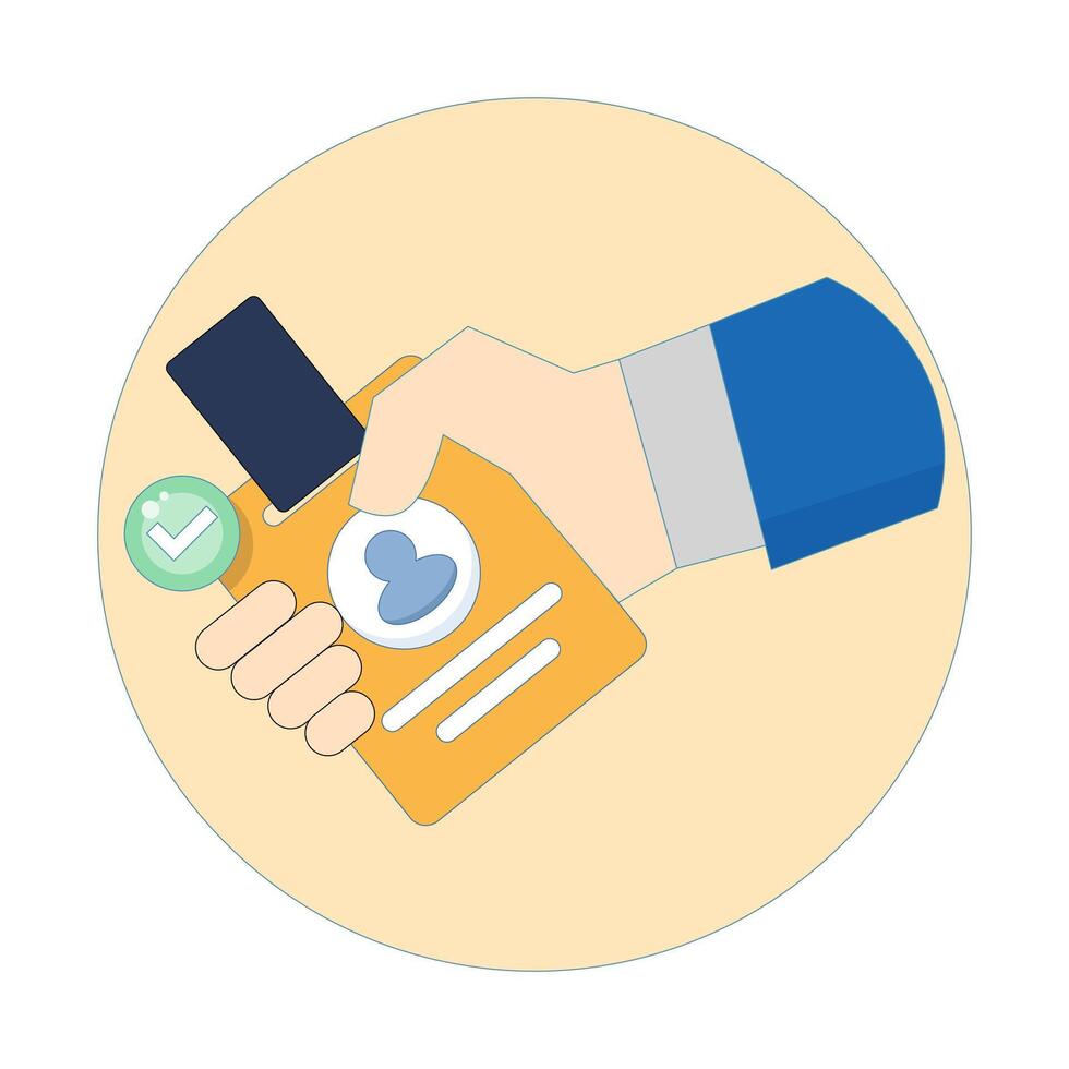 Identity card concept. Identity card with check mark icon. Stored information or stay logged in function. Perfect for easy to use app interfaces and account management features. Design illustration. vector