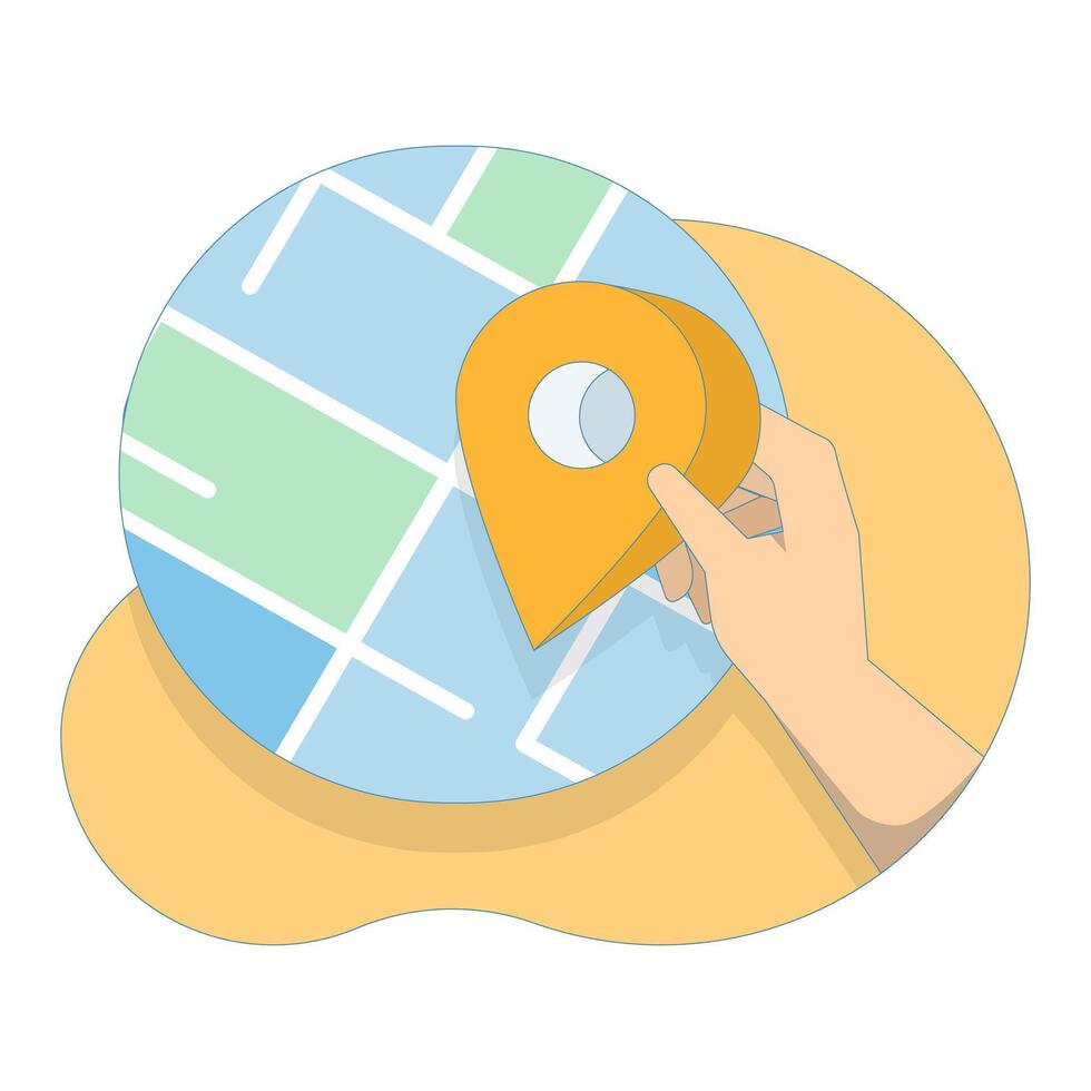 Map concept with location pin, add address or set location in mobile app. for UI design, navigation app, GPS service and e-commerce platform. Flat cartoon design illustration. vector