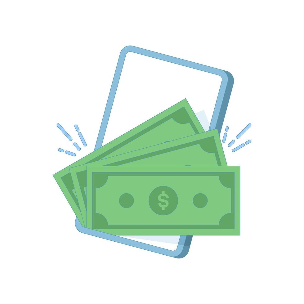 E-wallet concept, smartphone screen with digital money added, successful top-up. mobile payment, financial transactions, online banking and financial technology. Flat cartoon design illustration. vector