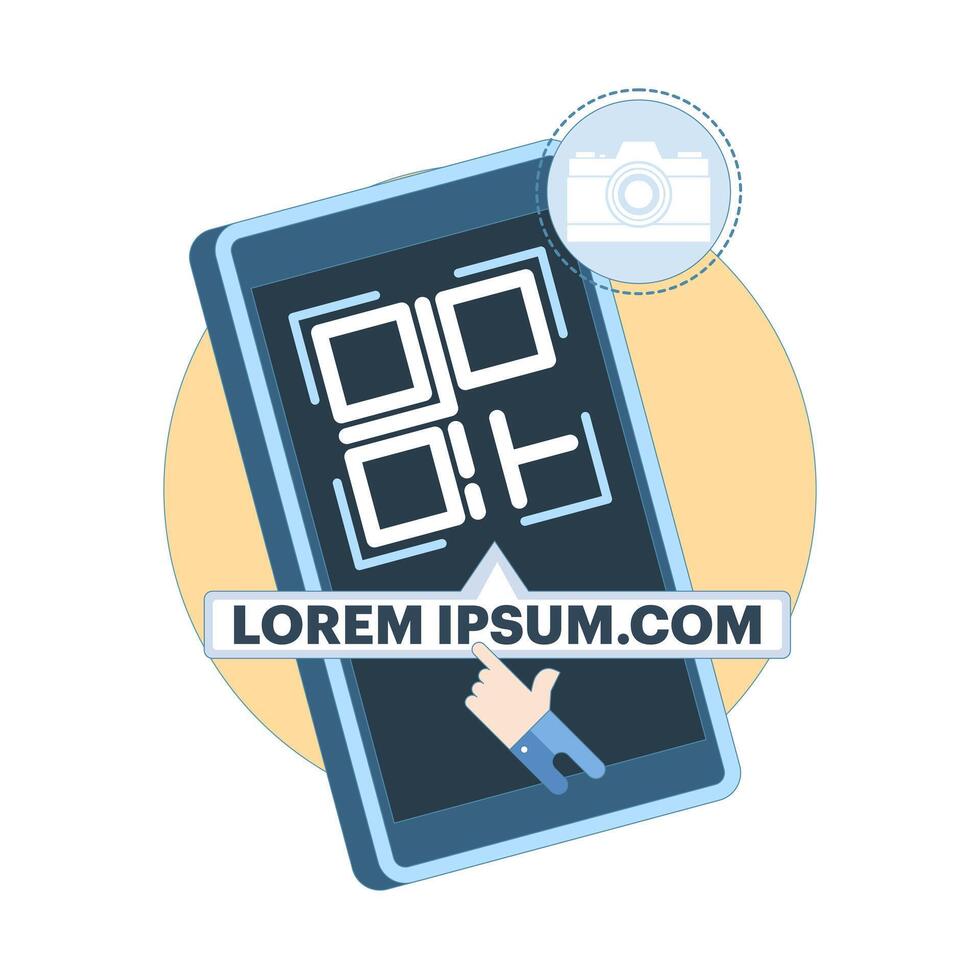 concept for quick access, smart phone scanning QR code with camera, website link appears on screen. digital interaction, technology, mobile app or modern ux. flat cartoon design illustration vector