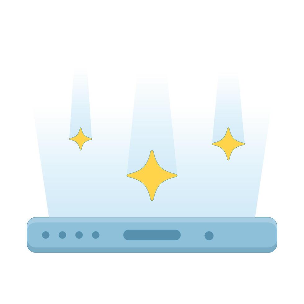 Concept of New feature or update on mobile app. Smartphone screen emits bright light with shiny icons. For app promotion, update announcement and technology related design. Flat design illustration. vector