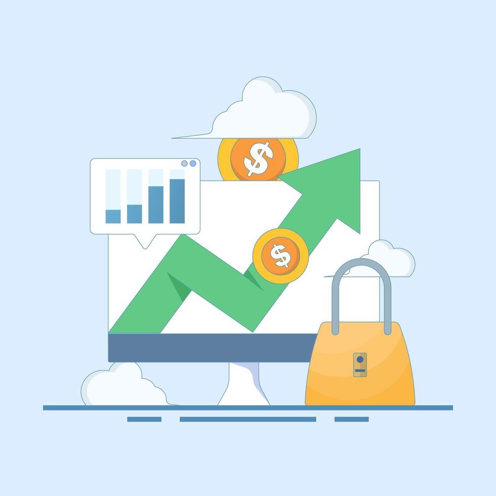 sales increase concept. business increase, revenue and sales result. profit and success. progress in revenue increase, sales increase drastically. flat cartoon design illustration. vector