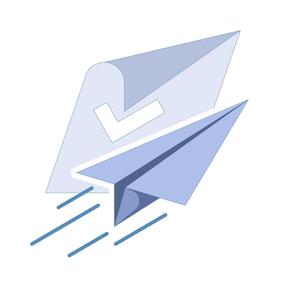 a sheet of paper with a check mark and a paper plane. successful delivery of data, documents or files. for mobile applications, presentations or any digital visual communication. Design illustration. vector