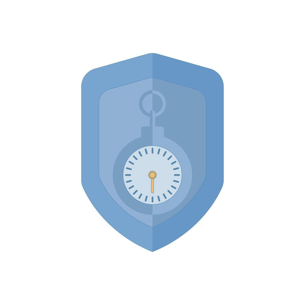 Time efficiency concept, shield with stopwatch, protection, punctuality guarantee, punctuality guarantee. for time management concept, deadline security and timely service. flat cartoon design. vector