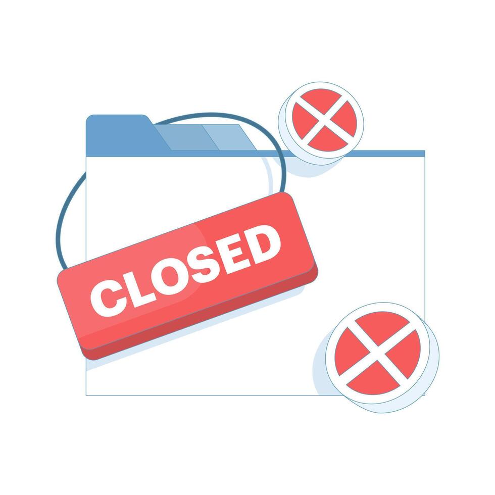 Concept of temporary unavailability, announcement of a service or website being closed. Showing a web page with a hanging sign Closed, closing or discontinuing service for an application or website. vector