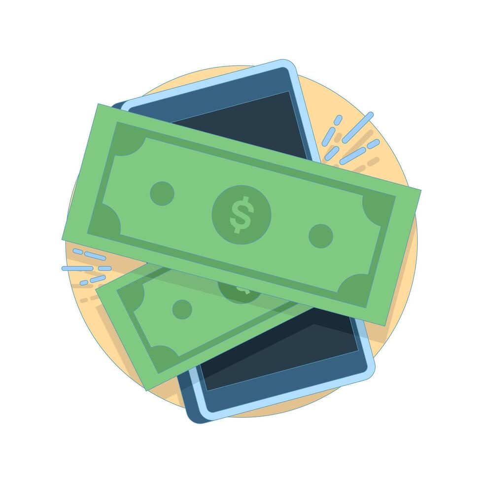 E-wallet concept, smartphone screen with added digital money, successful top-up. mobile payments, financial transactions, online banking and financial technology. Flat design illustration. vector