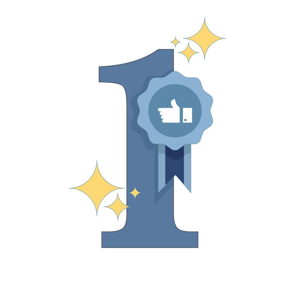 The concept of number one with a badge symbolizes priority and exceptional quality. Perfect to represent excellence, high standards, customer satisfaction or leadership. Flat design illustration vector