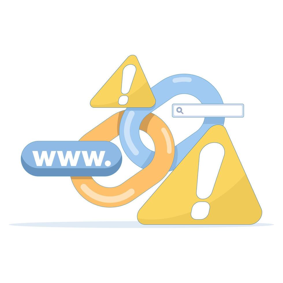 dangerous and suspicious link concept. warning notification if website address is not safe. warning sign with chain and search field. illustration of minimalist symbol or icon. vector
