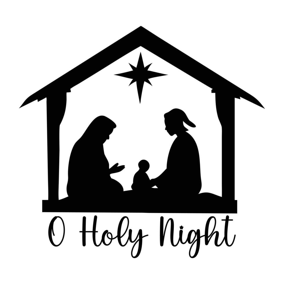 Hand Drawn Manger Scene with Bible Verse Typography vector