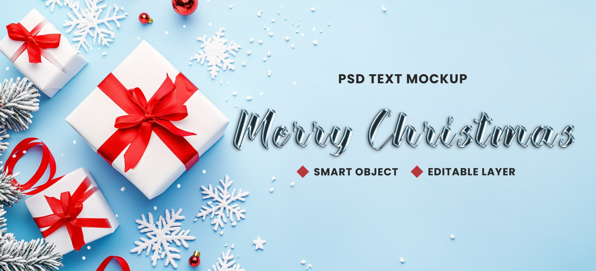 Snowy forest with 3d christmas tree candle and balls for merry christmas xmas year background psd