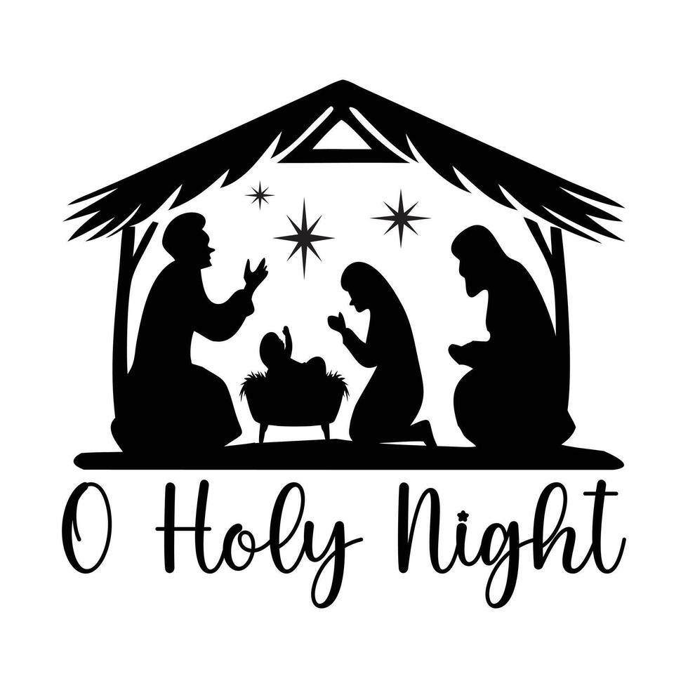 Peaceful Nativity Scene and Christian Typography Shirt vector