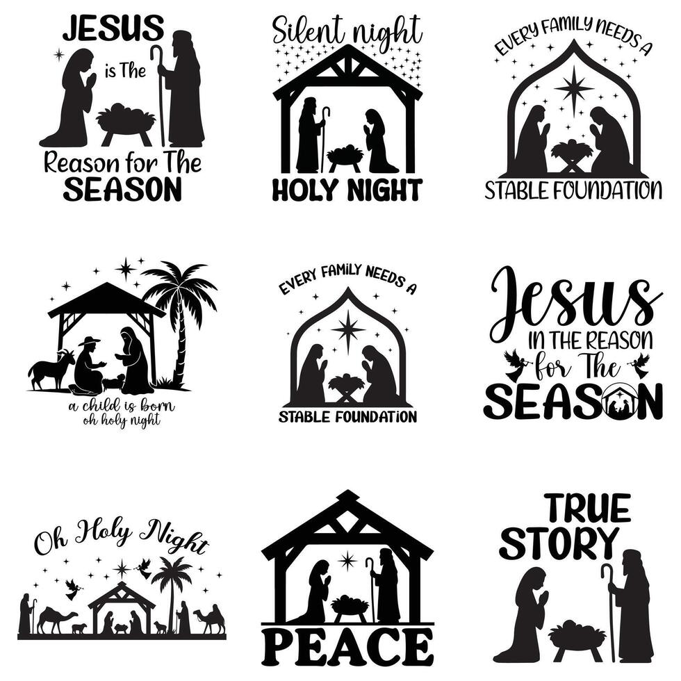 Set of Holy Manger Illustration for Christian Religion Shirt vector