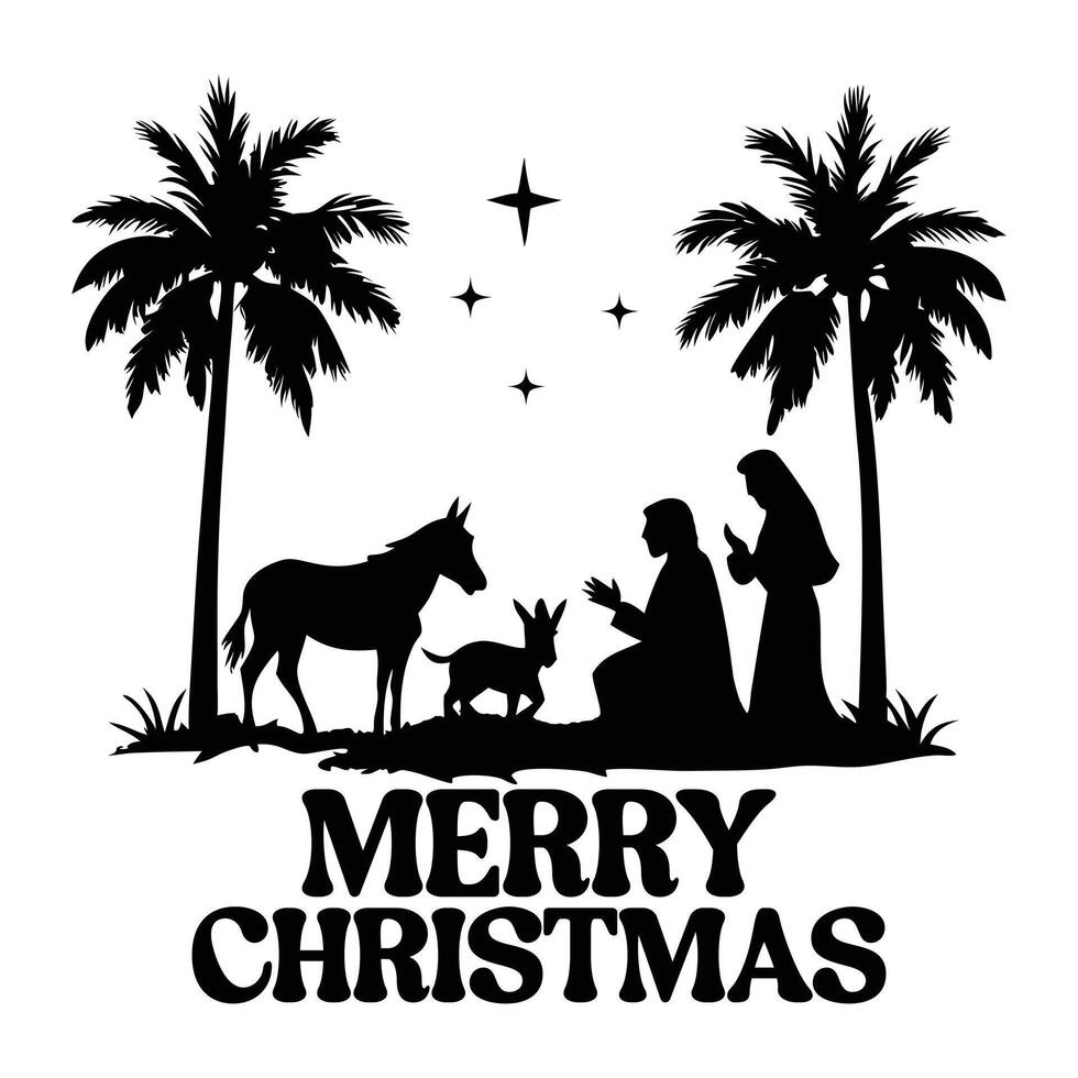 Jesus Manger Scene for Christian Christmas Shirts vector