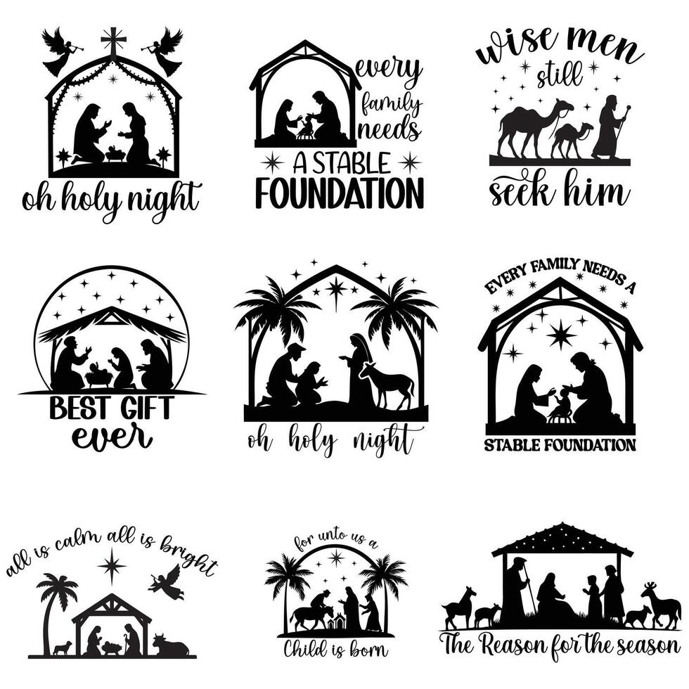 Set of Christian Themed T-Shirt with Nativity Illustration vector