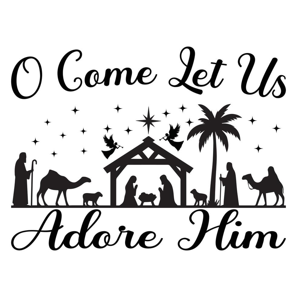 Christmas Shirt Design with Christian Nativity Scene vector