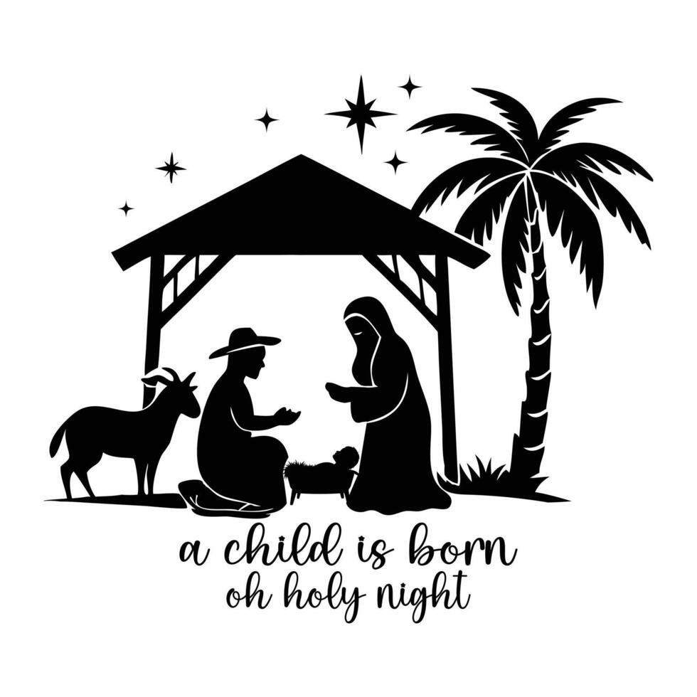 Elegant Christian Typography with Nativity Graphic vector