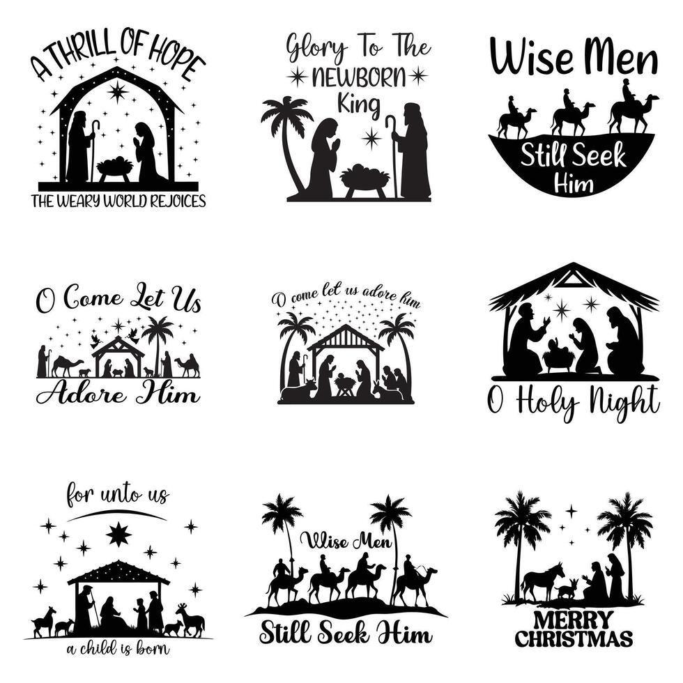 Baby Jesus Nativity Scene for Religious T-Shirt Art Bundle vector