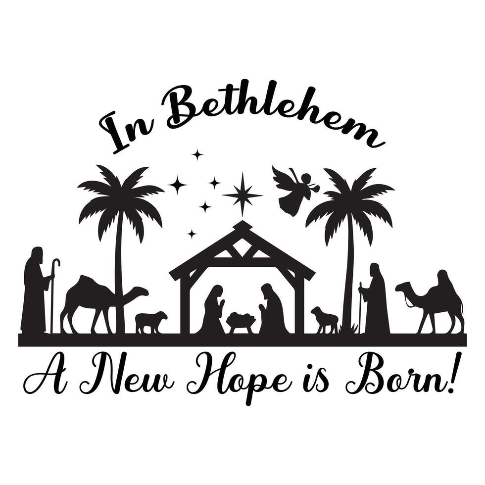 Christian Holiday Tee with Nativity Scene Graphic vector