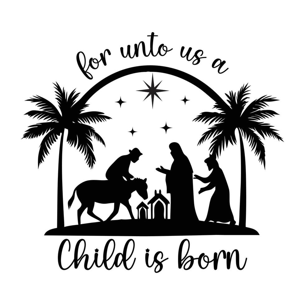 Hand Illustrated Nativity for Religious Shirts vector