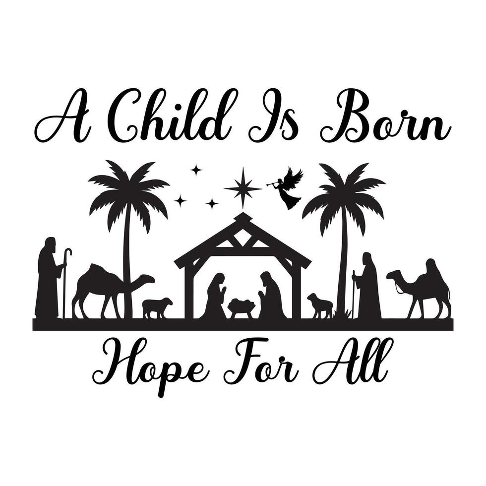Jesus Birth Scene with Christian Typography Design vector